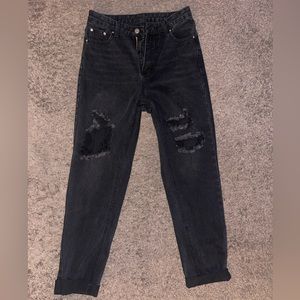 SHEIN Black High Waisted Ripped Mom Jeans